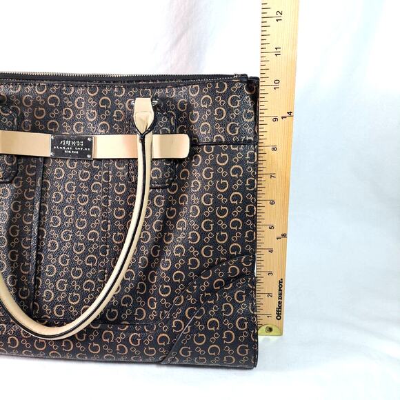 Guess Logo Satchel Handbag Tote Large Multiple Compartments Coasted Canvas Black - Picture 11 of 16
